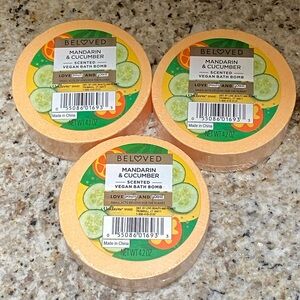 Beloved Mandarin & Cucumber Vegan Bath Bombs Set of 3 Citrus Spa Bath Fizzy